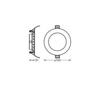 OSRAM Downlight Slim 120mm, luce da incasso a LED, 8W, bianco freddo 6500K, 550 lumen, design piatto, IP20, facile installazione per soggiorni e cucine