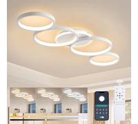 Plafoniera LED Dimmerabile Soggiorno Lampada da Soffitto con Telecomando APP, 54W Lampada da Salotto Bianca, Lampade da Camera da Letto, Moderna Illuminazione a Soffitto a 4 Cerchi con Luce Notturna