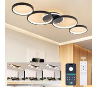 Plafoniera LED Dimmerabile Soggiorno Lampada da Soffitto con Telecomando APP, 54W Nero del Soggiorno, Luce Del Camera da Letto, Moderna Illuminazione a Soffitto a 4 Cerchi con Luce Notturna, 90cm