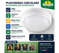 Plafoniera LED E27 IP66 Esterno Parete Soffitto Bianca Antiurto UV