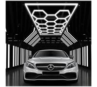 Plafoniera LED esagonale per garage-81pcs luci tubolari, super luminosa 672W 6500K, luci da soffitto LED collegabili per dettagli auto, magazzino, seminterrato, cura dell'auto, lavanderia (14-Hex)