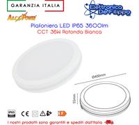 ALCAPOWER Plafoniera LED Rotonda IP65 CCT 36W 3600lm, 3000K-4000K-6500K, Ø400x55mm, Bianca