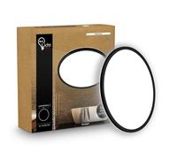 B.K.Licht - Pannello LED piatto con illuminazione indiretta, luce bianco neutro, protezione IP44, plafoniera bagno, plafoniera cucina, lampadario, lampada soffito, 29 x 3 cm, nero