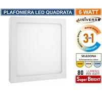 PLAFONIERA LED QUADRATA 6W 12W 18W 24W BIANCA COLORE LUCE SELEZIONABILE 3 IN 1 [EEK: A+]