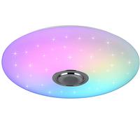 Reality Leuchten Plafonnier LED MUSICA R69031901, abat-jour en plastique blanc avec effet Starlight, LED 33 watts, télécommande, changement de couleur, haut-parleur Bluetooth,