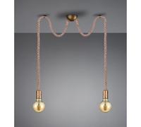 Plafoniera LED Rope Vintage 2 luci E27 da 20 W ottone H 150 cm