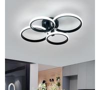 Plafoniera LED Soffitto, 56W Lampada da Soffitto Moderno 4 Rotonda Anello Acrilico Design, Lampadario Nera per Soggiorno, Camera da Letto, Sala da Pranzo, Bianco Freddo 6500K