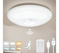 Plafoniera LED Soffitto con Sensore di Movimento, Lampadario Bagno Senza Fili, Lampada da Soffitto Ricaricabile USB, Bianco Lampadari Rotonda con Telecomando, per Corridoio, Scale, Garage, Ø 20cm