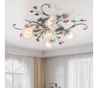 Plafoniera Led Soffitto Di Stile Country,Lampadario Con Paralume In Vetro E Rose In Ceramica Rosa,Lampadari Dal Design Floreale Vintage Per Soggiorno Camera Da Letto Ristorante Corridoio