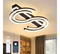 Plafoniera LED Soffitto Dimmerabile Lampada da Soffitto Soggiorno Lampada Camera da Letto Nero Telecomando e APP, Moderna Illuminazione a Soffitto ad Anello 2 "S" con Funzione di Memoria, L50cm / 50W