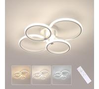 Plafoniera Led Soffitto Moderna, 57W Dimmerabile Lampadario LED Soffitto con Telecomando 3000K-6500K, Plafoniere 4 Rotonda Anello, Bianco Lampada da Soffitto per Soggiorno Camera da Letto Ufficio