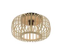 Plafoniera Legno Metallo E27 Rotondo Ø 42cm Telaio Schermo Nero Natura