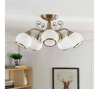 Plafoniera Lindby Corentin, a 5 luci, bianco/ottone, vetro LINDBY