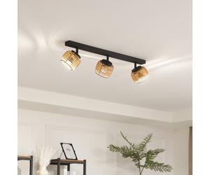 Plafoniera Lindby Ediz, a 3 luci, GU10, legno, lunga 73 cm LINDBY