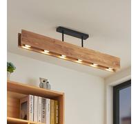 Plafoniera Lindby Malwin, GU10, lunghezza 100 cm, a 6 luci, legno LINDBY