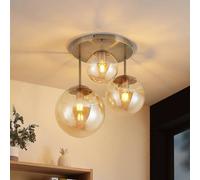 Plafoniera Lindby Teeja, ambra, a 3 luci, Ø47cm, vetro, E27 LINDBY