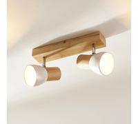 Plafoniera Lindby Thorin, 27 cm, a 2 luci, bianco, legno, E14 LINDBY