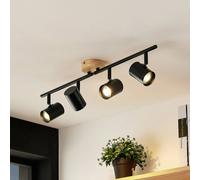 Plafoniera Lindby Xiomara, a 4 luci, lunghezza 68 cm, legno LINDBY