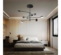Plafoniera Luce Luci Soggiorno 8 Fiamma Vetro Metallo Nero LED B 100cm