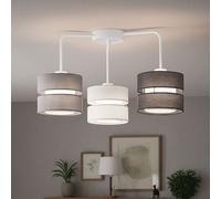 Plafoniera Luci Soggiorno 3 Fiamma Tessuto Bianco Grigio L 56 CM [EEK: Non valutato]