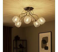 Plafoniera Luci Soggiorno Cristalli Rete Metallica Cromata 5 Fiamma