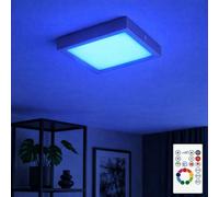 Plafoniera nichel soggiorno luce pannello soffitto dimmerabile, LED RGB quadrato telecomando, LED 6W 480lm 3000K bianco caldo, LxPxH 22.5x22.5x3.5cm