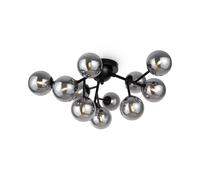 Plafoniera Metallo Vetro Fumé 60 CM Larghezza Nero 12x G9 Schermo Palla