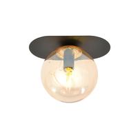 Plafoniera Minimal 1 Luce Teia In Acciaio Nero E Sfera Vetro Ambra