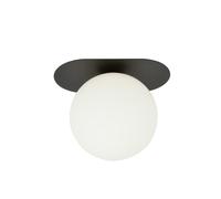 Plafoniera Minimal 1 Luce Teia In Acciaio Nero E Sfera Vetro Opale