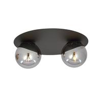 Plafoniera Minimal 2 Luci Mnemosine In Acciaio Nero E Sfere Di Vetro Fumè