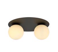 Plafoniera Minimal 2 Luci Mnemosine In Acciaio Nero E Sfere Di Vetro Opale