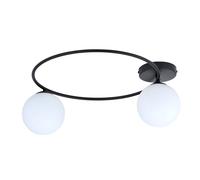 Plafoniera Minimal 2 Luci Perseo In Acciaio Nero E Sfere In Vetro Bianco