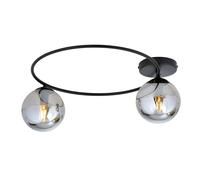 Plafoniera Minimal 2 Luci Perseo In Acciaio Nero E Sfere In Vetro Fumè