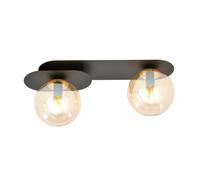 Plafoniera Minimal 2 Luci Teia In Acciaio Nero E Sfere Vetro Ambra [EEK: A++]