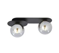 Plafoniera Minimal 2 Luci Teia In Acciaio Nero E Sfere Vetro Fumè