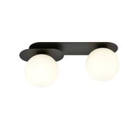 Plafoniera Minimal 2 Luci Teia In Acciaio Nero E Sfere Vetro Opale