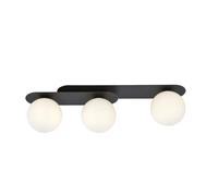 Plafoniera Minimal 3 Luci In Acciaio Nero E Sfere Vetro Opale