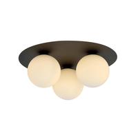 Plafoniera Minimal 3 Luci Mnemosine In Acciaio Nero E Sfere Di Vetro Opale