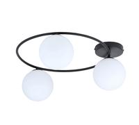 Plafoniera Minimal 3 Luci Perseo In Acciaio Nero E Sfere In Vetro Bianco