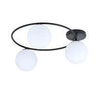 Plafoniera Minimal 3 Luci Perseo In Acciaio Nero E Sfere In Vetro Bianco [EEK: A++]