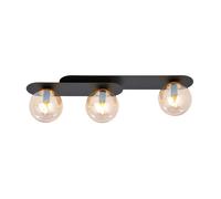Plafoniera Minimal 3 Luci Teia In Acciaio Nero E Sfere Vetro Ambra