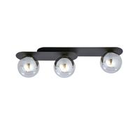 Plafoniera Minimal 3 Luci In Acciaio Nero E Sfere Vetro Fumè