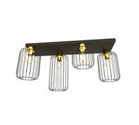 Plafoniera Minimal Industrial Njoror 4 Luci Lineari Nera E Oro