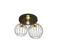 Plafoniera Minimal Industrial Orion 3 Luci Tonda Nera E Oro