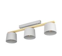 Eglo lampada da soffitto Mariel, luce da soffitto con 3 spot, barra spot scandinava, illuminazione da soggiorno in acciaio in grigio chiaro e legno, FSC100HB, attacco lampadina E27