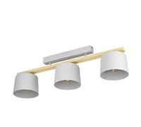 Eglo lampada da soffitto Mariel, luce da soffitto con 3 spot, barra spot scandinava, illuminazione da soggiorno in acciaio in grigio chiaro e legno, FSC100HB, attacco lampadina E27