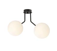 Plafoniera Moderna 2 Luci Orione In Acciaio Nero E Sfere Vetro Opale [EEK: A++]