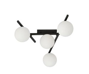 Plafoniera Moderna 4 Luci Teti In Acciaio Nero Bracci Regolabili E Vetro Opale