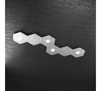 Plafoniera Moderna 6 Moduli Hexagon Metallo Foglia Argento 4 Luci Led 12X4W