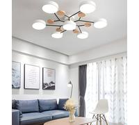 Plafoniera moderna a semi-incasso Lampada da soffitto a LED bianca nordica Lampadario circolare in acrilico a 7 teste Lampadario Sputnik con decorazione in legno per soggiorno Sala da pranzo Camera da